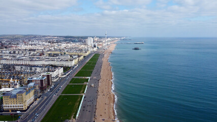 Aerial view of Brighton coastline.