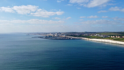 Aerial view of developed coastline.