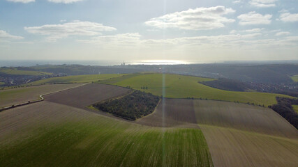 Fototapeta na wymiar Aerial view of countryside and sea.