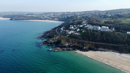 Aerial view of St Ives coastline.