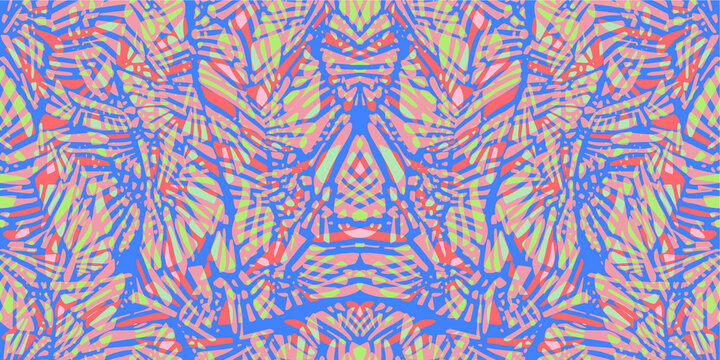 Seamless vector pattern. Boho aesthetic, hippy style, summer palette. Vibrant colors. Indian motifs. Eastern ornaments.