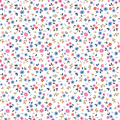 Seamless floral pattern. Ditsy background of small colorful  flowers. Small-scale flowers scattered over a white background. Stock vector for printing on surfaces and web design.