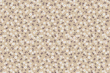 Papier peint Petites fleurs Motif floral tendance vectorielle continue. Imprimé sans fin composé de petites fleurs blanches. Motifs d& 39 été et de printemps. Fond beige. Illustration vectorielle stock.