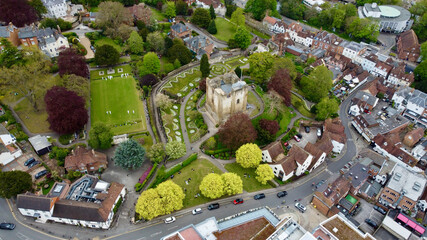 Fototapeta na wymiar Aerial view of English castle. Guildford