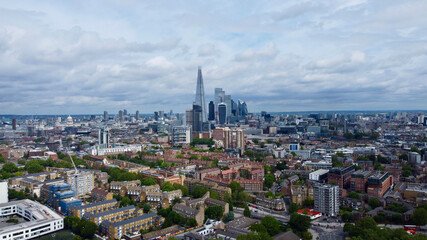 Aerial photo of London skyline. City of London.