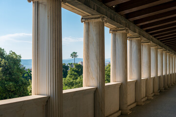 Columns perspective of Stoa of Attalos in Ancient Agora in Athens, Greece