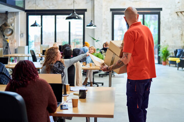 Delivery man searching for package receiver