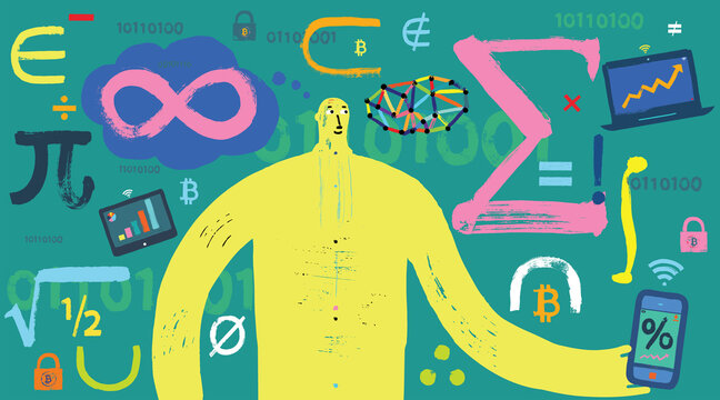 Illustration of Mathematician holding Smartphone