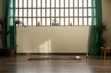 Empty yoga studio with mat 