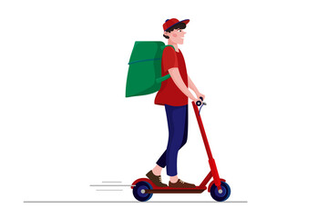 a courier on a scooter with a delivery box on his shoulders