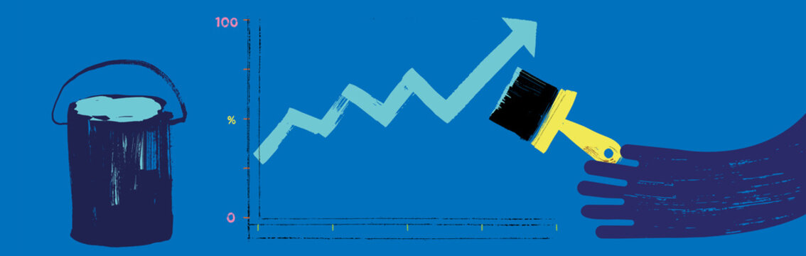 Illustration of Hand Painting Graph with Paint Brush and Paint Bucket,