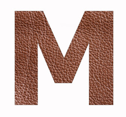 M uppercase alphabet letter - Brown leather texture background