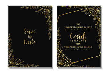 luxury gold wedding invitation design with tropical plant outline