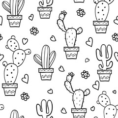 black and white of seamless cactus pattern