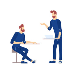 Fototapeta premium Two men perform presentation and listening to business training. Teaching and learning of adult concept.