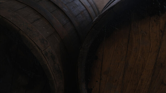 wine barrels in cellar