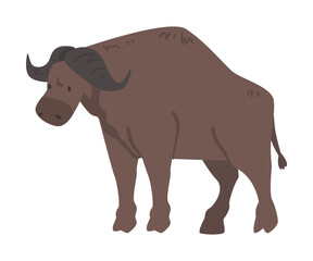 Cute Buffalo African Animal, Wild Herbivore Jungle Animal Cartoon Vector Illustration