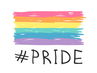 Vector Doodle Illustration Rainbow. Cartoon Pride Colorful Drawing. Hand Drawn LGBTQ Flag Support Ribbon