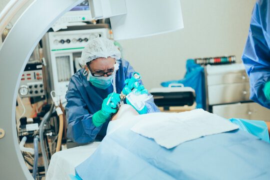 Patient being put on ventilator
