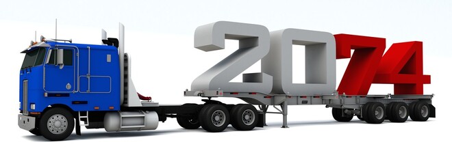 3D illustration of truck transportation with the number 2074