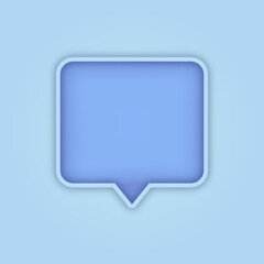 Rectangular blue speech bubble with blank space. 3D chat bubble isolated on the blue background. Vector design template