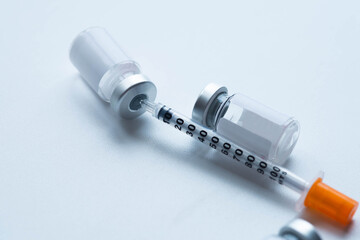 Glass Medicine Vial And Pills, Glass Medicine Vial And Botox Syringe, Vaccination And Immunization, 