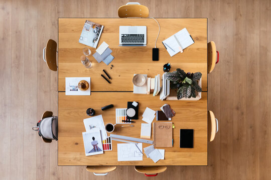 Table with designers supplies in modern workspace