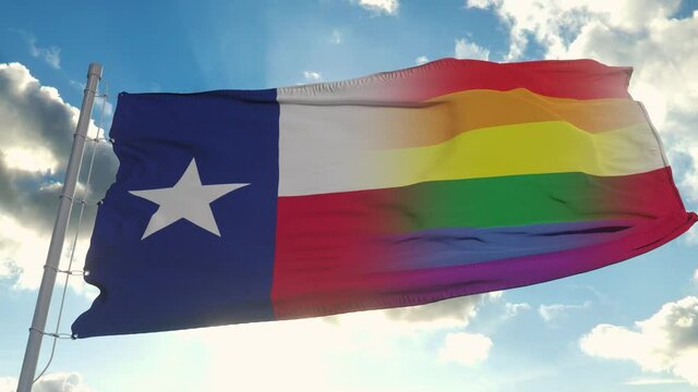 Flag of Texas and LGBT. Texas and LGBT Mixed Flag waving in wind