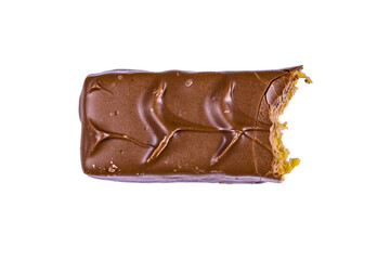 Bitten milk chocolate bar isolated on a white background