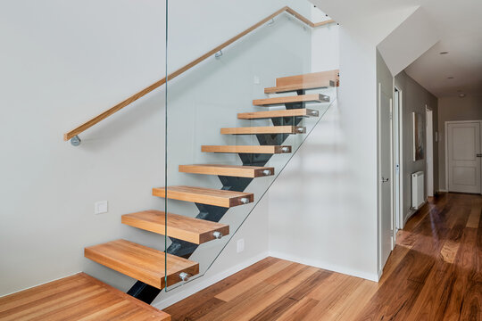 Architectural floating staircase in luxury home