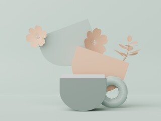 3d render of minimal display podium with summer season background concept. Minimalist pedestal for web banner and mock up.