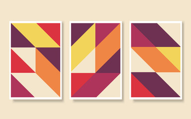 Abstract vector illustration set of art works in Bauhaus style in multicolored retro or vintage colors of 80s and 90s