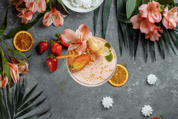 Delicious fresh strawberry smoothie. Summer fresh dessert