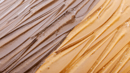 Hyaluronic acid gel or collagen texture on light dark skin tone shade. Serum surface, Clear watery...