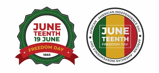 Vector banner, greeting card or poster for Juneteenth Day, celebration freedom, emancipation day in 19 june, Set of stickers juneteenth day.