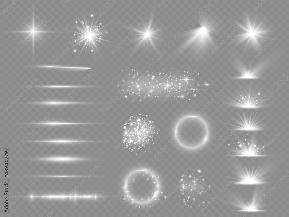 Wall mural white light effect, spotlights, flare stars, dust.