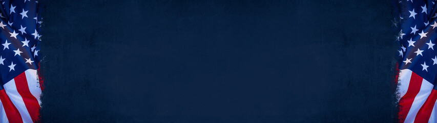 USA background banner panorama template greeting card -  Waving American flag - 4th of July, Memorial Day, Veteran's Day, or other patriotic celebration