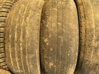 old worn car tires close up
