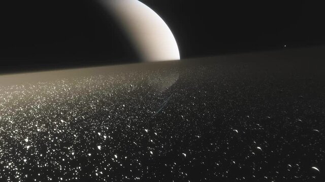 Saturn is a huge planet of the solar system with beautiful rings. Cinematic animation of rings made of stones, dust and ice