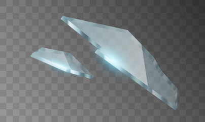 Realistic shards of transparent broken glass on abstract transparent background