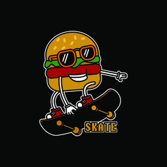 Burger Skate jumping skateboard Cartoon Illustrations