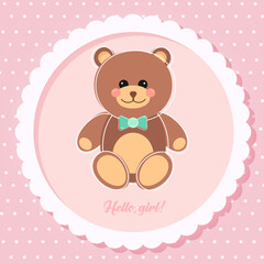 Obraz na płótnie Canvas Vector cards for Baby Shower with cute bear. Hello baby.birthday card, vector image