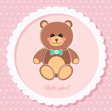 Vector cards for Baby Shower with cute bear. Hello baby.birthday card, vector image