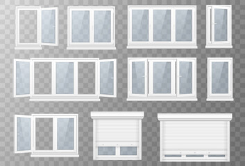 Set of realistic windows metal roller blind.