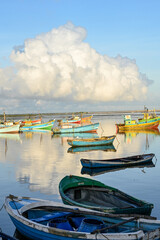 boats in the fishing harbour in the morning 