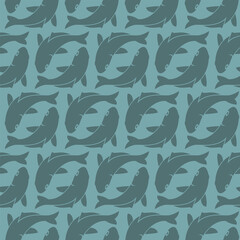 nahtloses Muster mit Fisch auf blauem Hintergrund