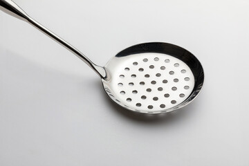 Steel strainer on the white background.