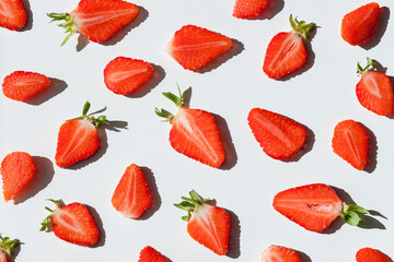 Sliced red strawberry background. Summer concept.
