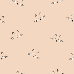 Seamless Pattern Faces Cats on Light Background for Design.Vector Illustration
