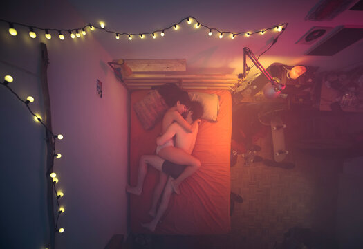 Relaxed lovers hugging each other